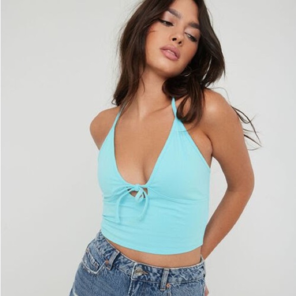 Garage Halter Tie Top Aqua Blue